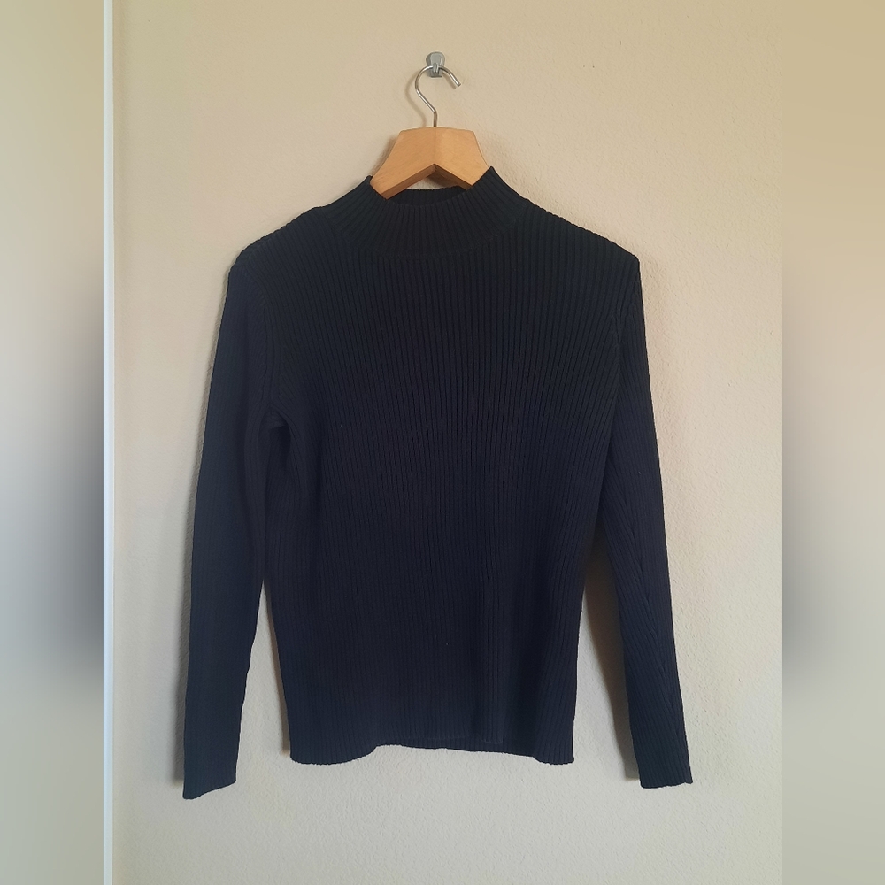 Black Ribbed Cotton Sweater